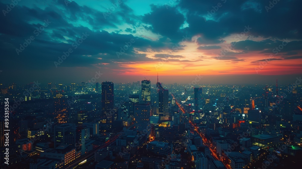 Fototapeta premium Dramatic Time-lapse Photo of City at Night