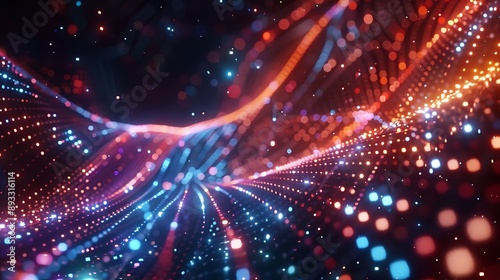 Dots and lines penetrate upward through particle trajectory network technology and speed sense background