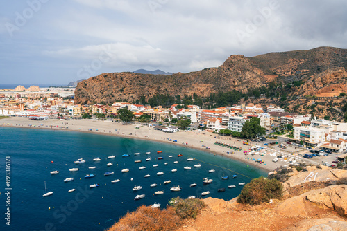 Obraz na plátně Playa Calahonda beach, rocks and sea in Mijas Costa del Sol in Andalusia, southe