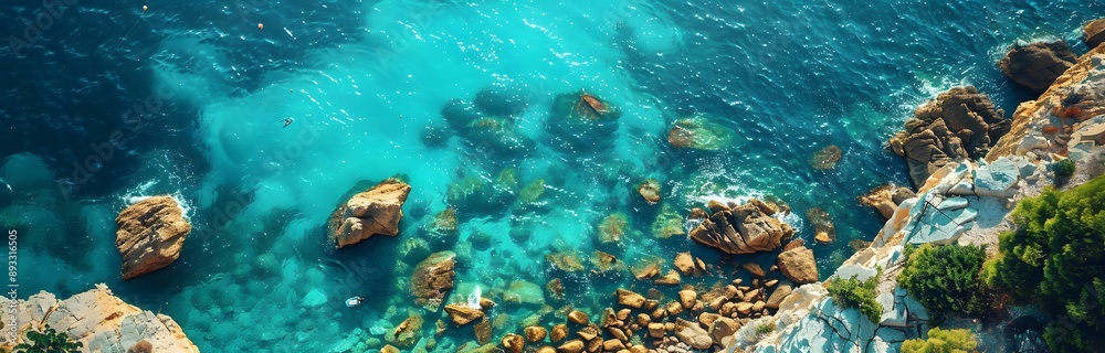 Fototapeta premium Drone view of the sunny sea in summer