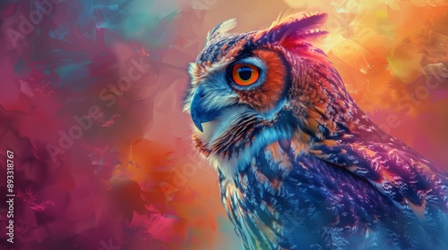 A Close up of an Owl With Bright Orange Eyes Staring Into the Camera's Lens - Generative AI