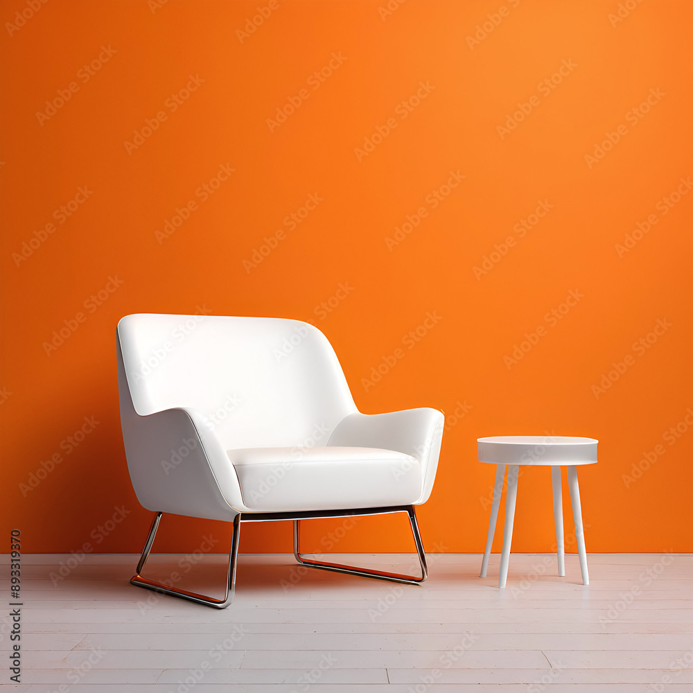 studio background with orange walls and white armchairs studio background with orange walls and white armchairs