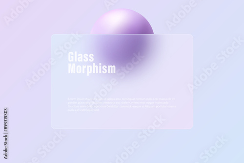 Light purple sphere with a rectangular transparent plate in glass morphism style.