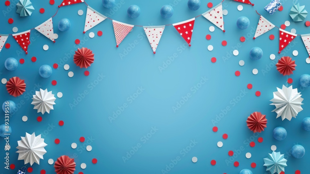 Festive decorations with red, white, and blue elements. Festive decorations with red, white, and blue elements.