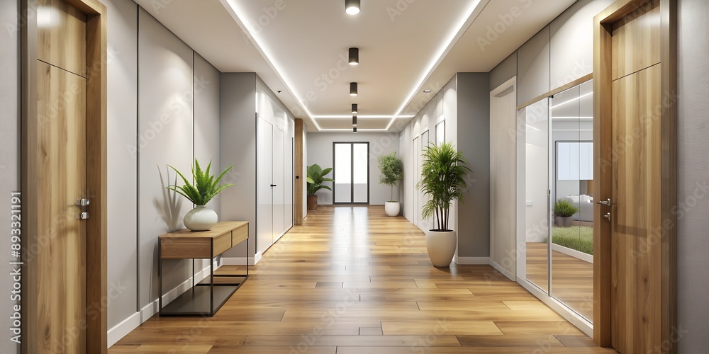 Hallway interior minimal design light bright and spacious modern apartment Generative AI Hallway interior minimal design light bright and spacious modern apartment Generative AI