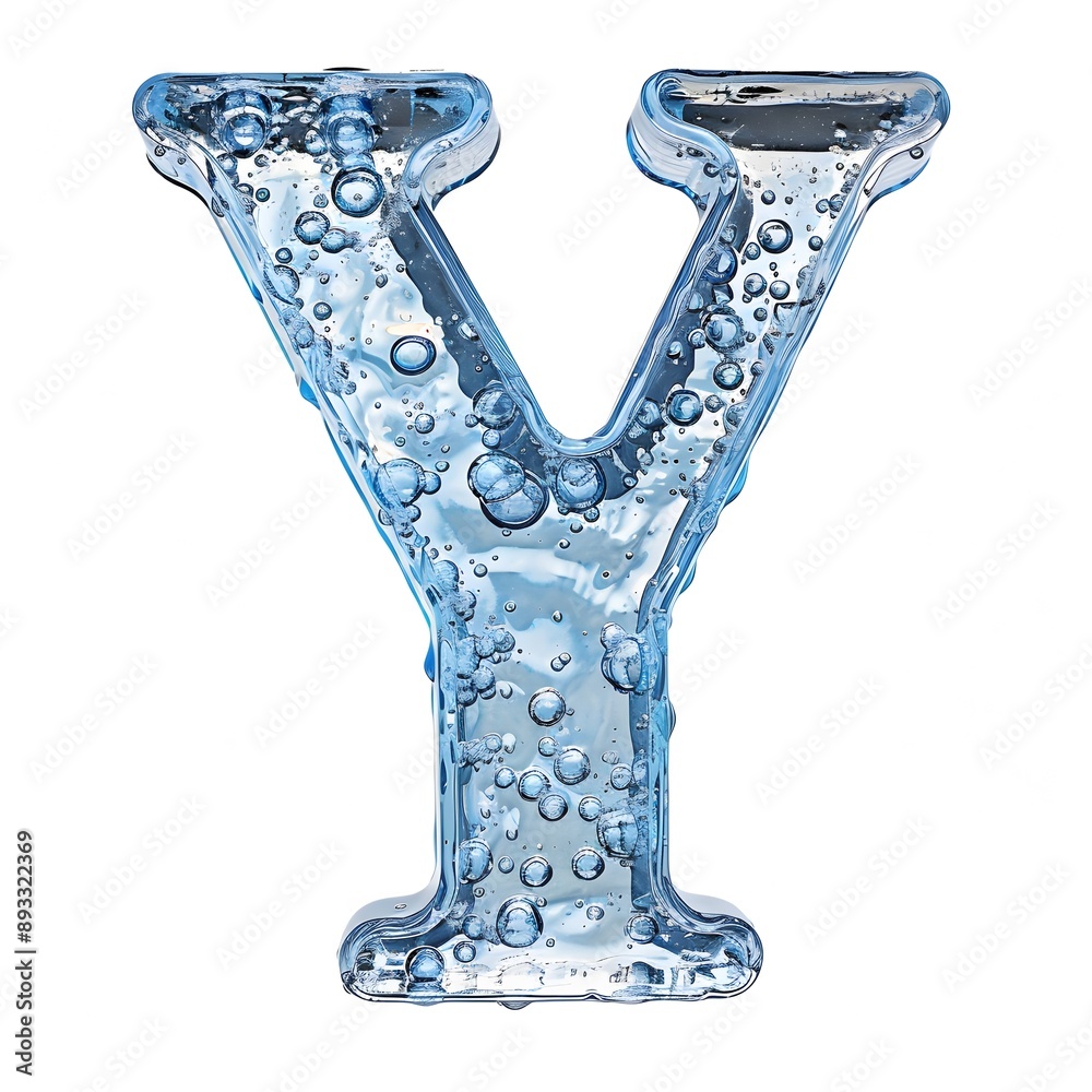 Fototapeta premium ice letter y in water with bubbles and soft light