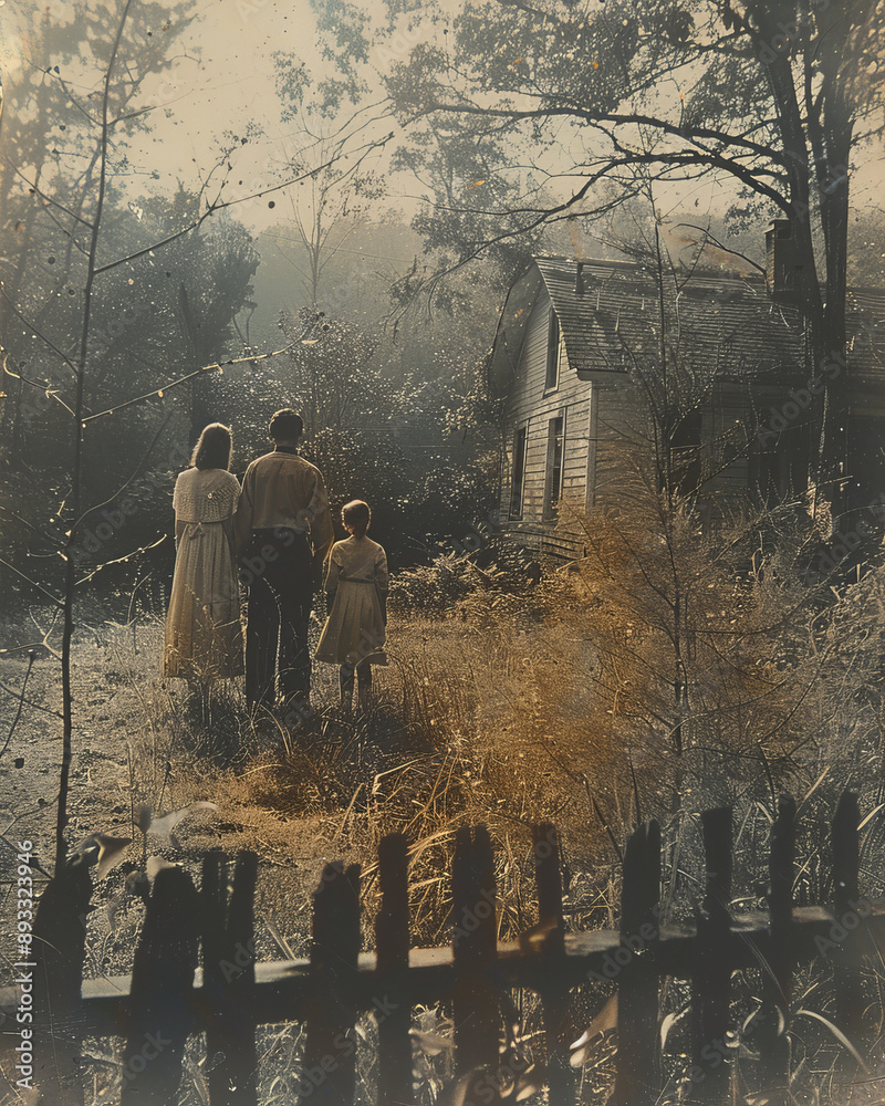 Obraz premium Ghost Family 1960s.generative ai