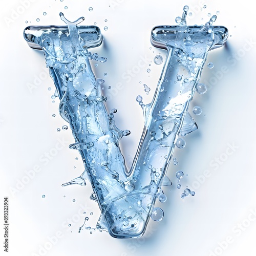 ice letter v in water with bubbles and soft light