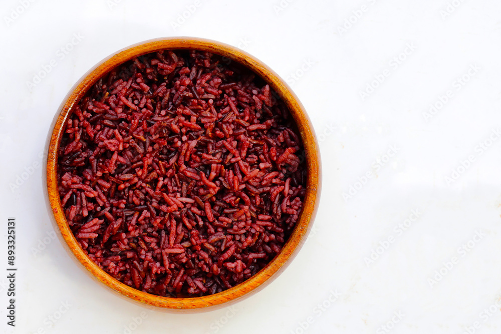 Cooked black berry rice in bowl Cooked black berry rice in bowl