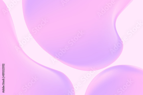 Abstract light violet, pink holographic liquid blobs, flowing colorful gradient textured background with copy space. Fluid organic forms, smooth fluids like gel, collagen, serum. Beauty presentation