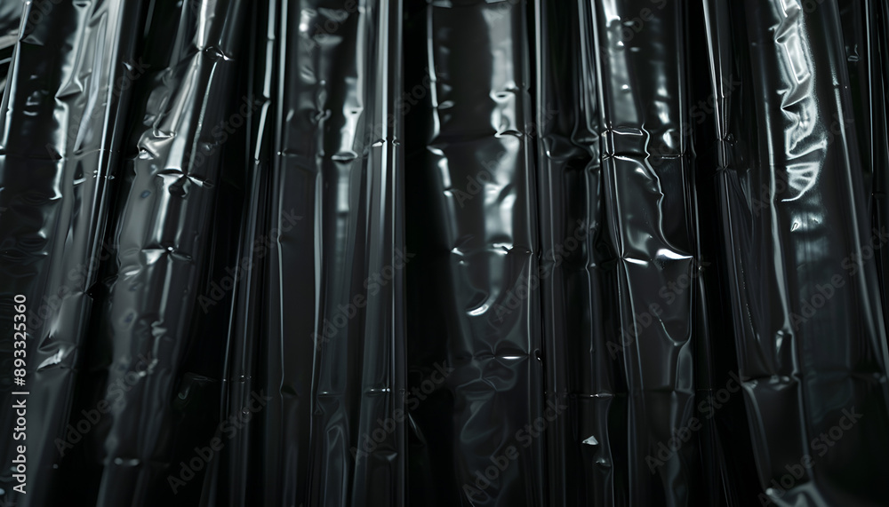 Closeup view of black plastic stretch wrap film as background Closeup view of black plastic stretch wrap film as background