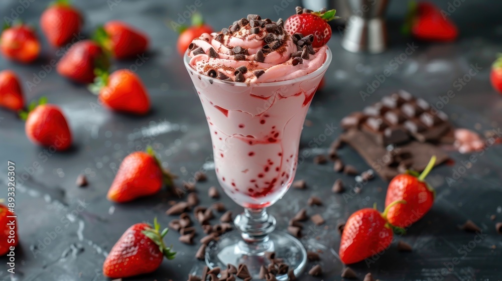 Strawberry ice cream with chocolate chips garnish treat. Strawberry ice cream with chocolate chips garnish treat.