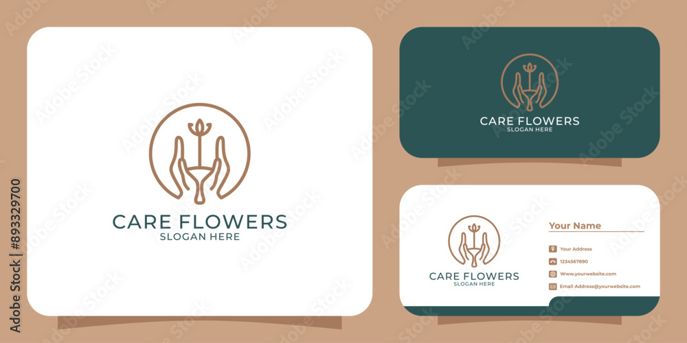 Naklejka premium Set of luxury flower , logo design inspiration and business card