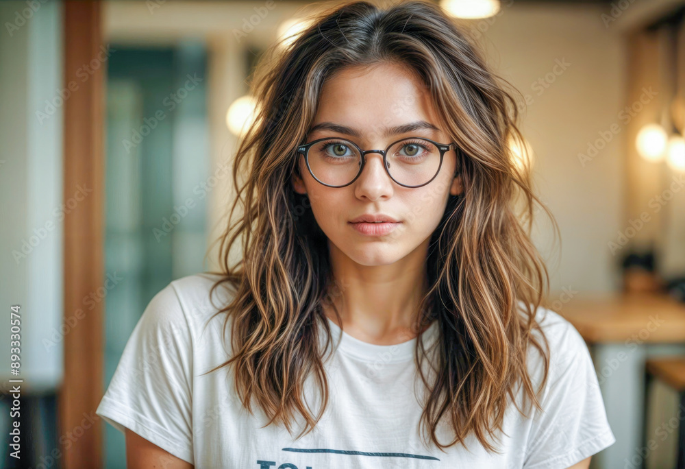 Young Woman with Glasses - Casual Close-Up Portrait in Modern Indoor Setting Young Woman with Glasses - Casual Close-Up Portrait in Modern Indoor Setting