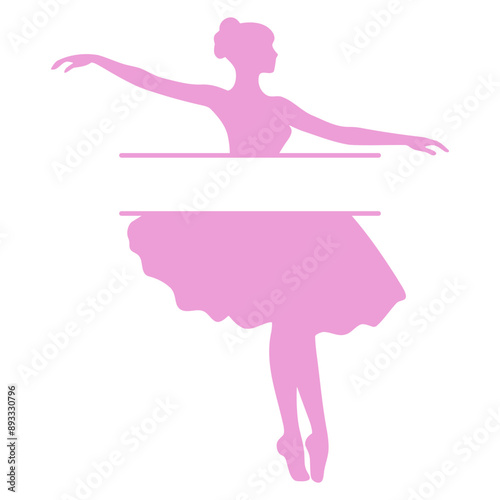 A pink silhouette of a ballerina performing a dance move with her arms extended and one leg raised