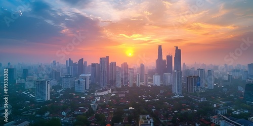 Breathtaking Cityscape with Dramatic Sunset Sky and Majestic High Rise Buildings