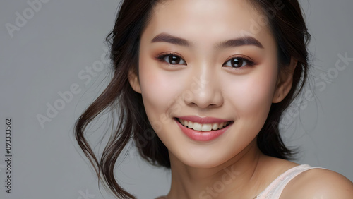 Beauty portrait of a model Japanese woman with beautiful white skin through skin care