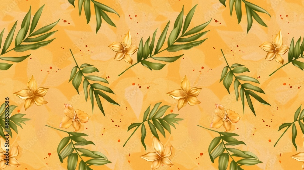 Seamless pattern with tropical leaves and flowers Seamless pattern with tropical leaves and flowers