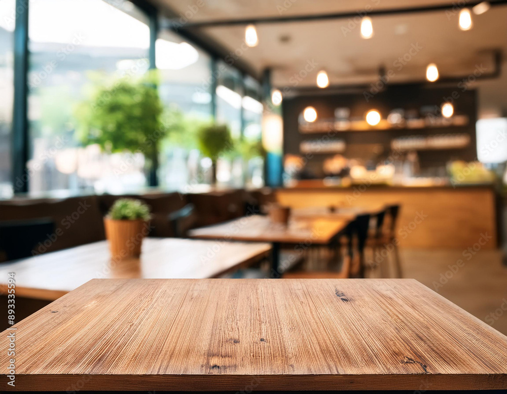 Empty coffee table over defocused coffee shop background with copy space Empty coffee table over defocused coffee shop background with copy space