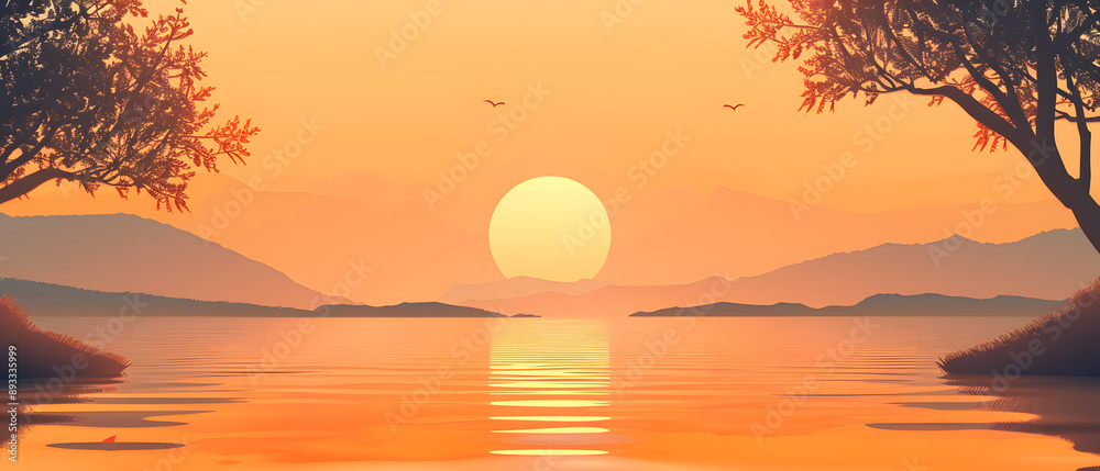 Silhouette of trees on a lake with a glowing sunset. Silhouette of trees on a lake with a glowing sunset.