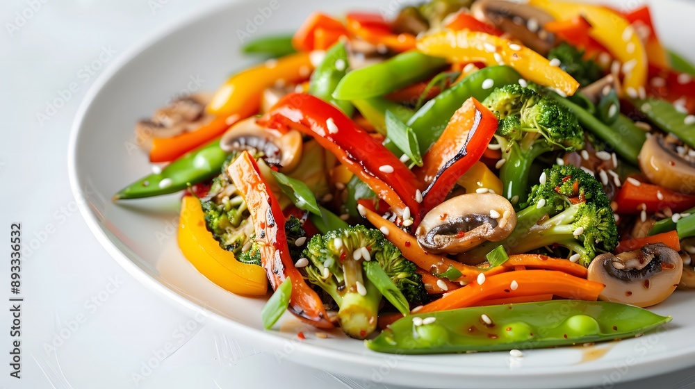 Delicious Vegetable Stir Fry on a White Plate. Delicious Vegetable Stir Fry on a White Plate.