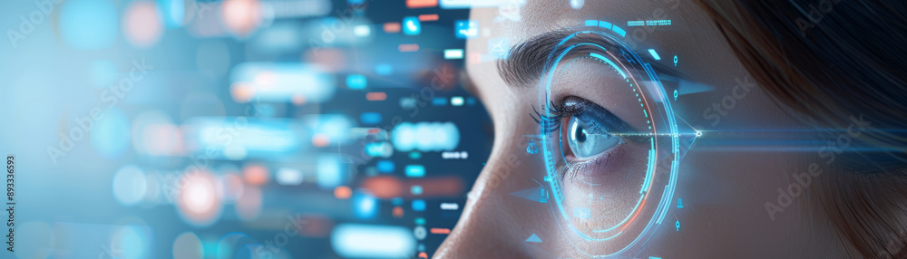 AI cyber security, Expressive female face with digital data overlay ...
