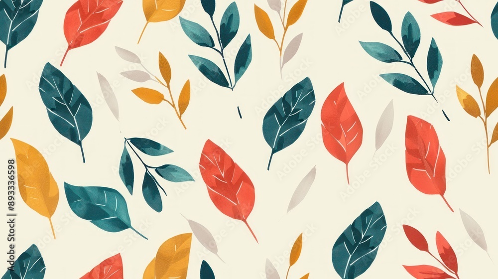 Obraz premium Colorful vector leaves pattern with autumn theme.