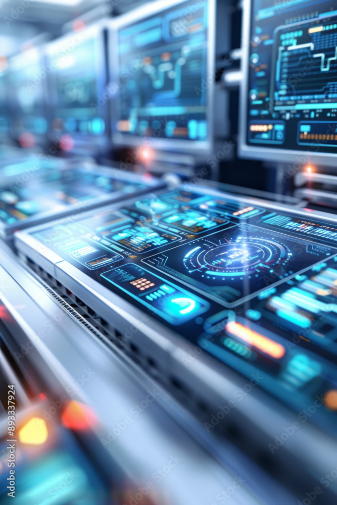 automated distribution systems, Advanced machines processing items in a modern facility with real-time data displays. automated distribution systems, Advanced machines processing items in a modern facility with real-time data displays.