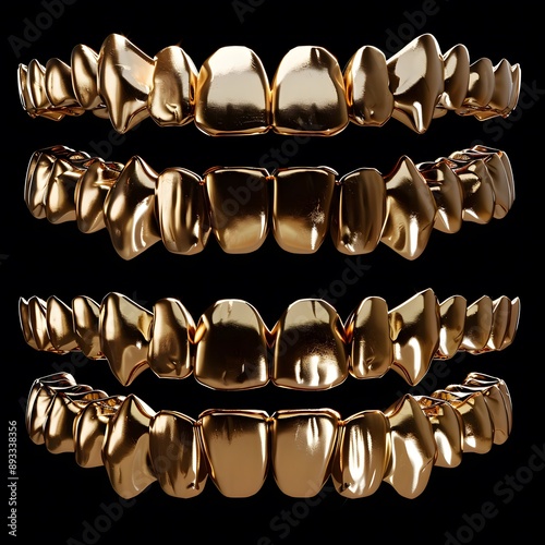 Cool gold shiny teeth grills on a black background