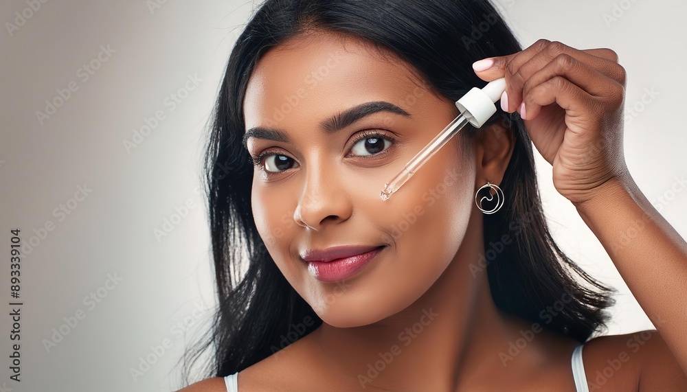 Beautiful Woman holding a Pipette with Skincare Serum - Applying Serum to her Face - Hyaluronic Acid, Anti Aging, Moisturiser, Repair, Hydrating, Vitamin, Ascorbic, Retinol, Exfoliant, Azelaic Beautiful Woman holding a Pipette with Skincare Serum - Applying Serum to her Face - Hyaluronic Acid, Anti Aging, Moisturiser, Repair, Hydrating, Vitamin, Ascorbic, Retinol, Exfoliant, Azelaic