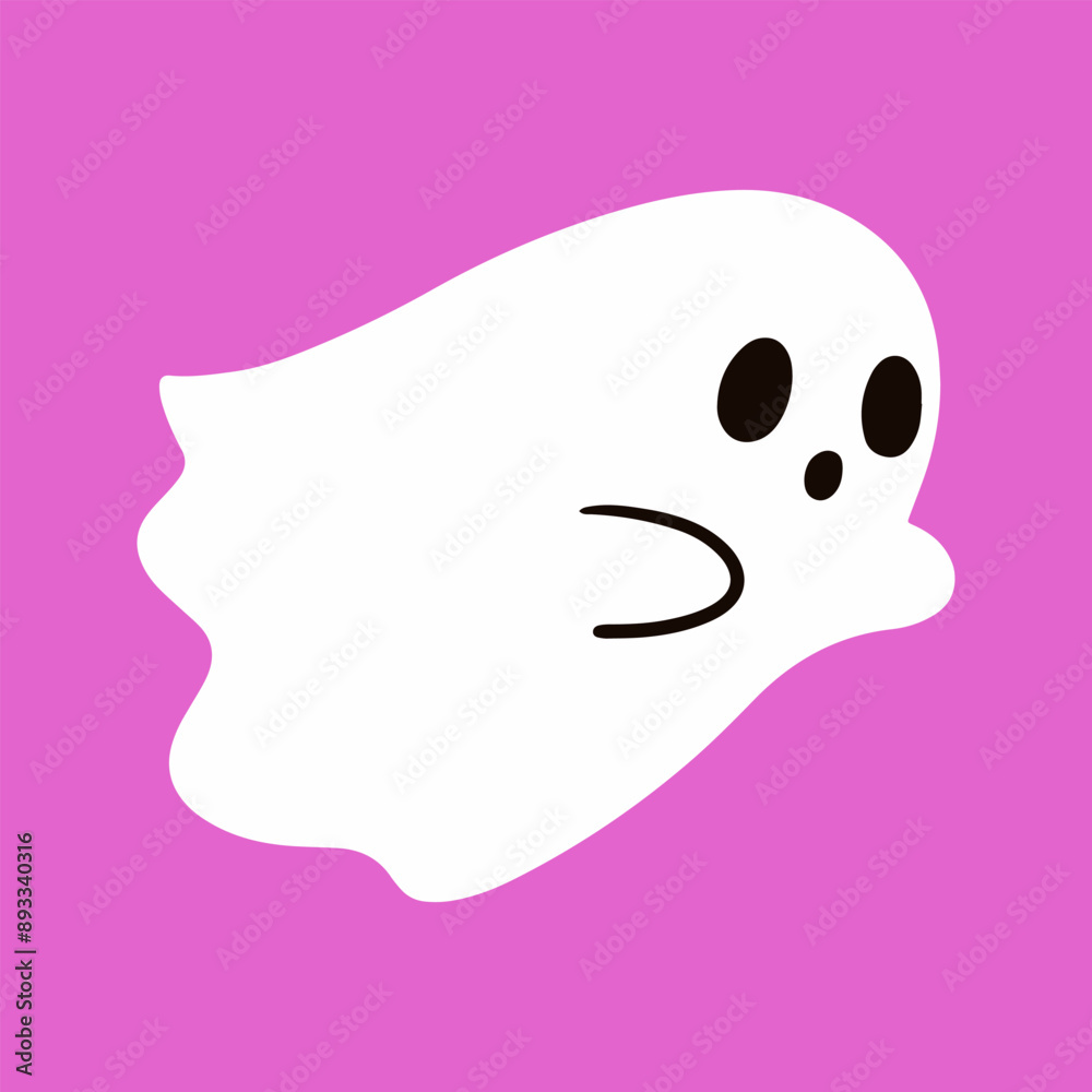 Cute funny happy ghost. Childish spooky boo character for kids. Magic scary spirit. Isolated flat vector illustration of comic phantom Cute funny happy ghost. Childish spooky boo character for kids. Magic scary spirit. Isolated flat vector illustration of comic phantom