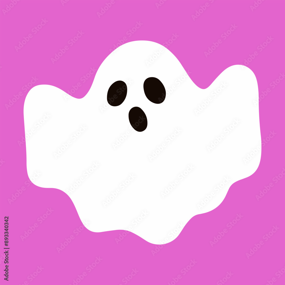Cute funny happy ghost. Childish spooky boo character for kids. Magic scary spirit. Isolated flat vector illustration of comic phantom Cute funny happy ghost. Childish spooky boo character for kids. Magic scary spirit. Isolated flat vector illustration of comic phantom