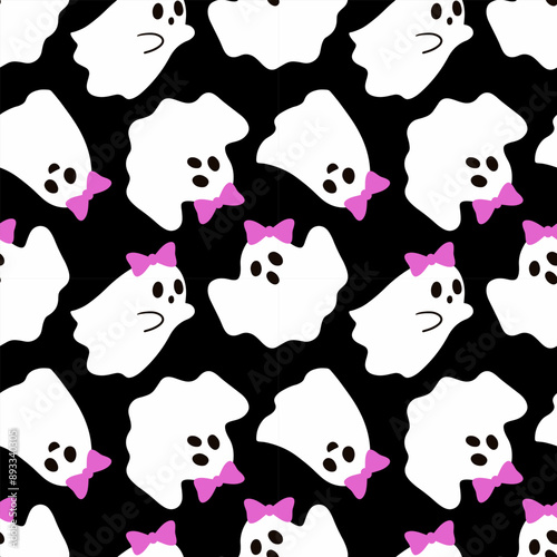 Seamless pattern with cute ghosts. Festive background for Halloween. Repeating print for fabric, wrapping paper, textile