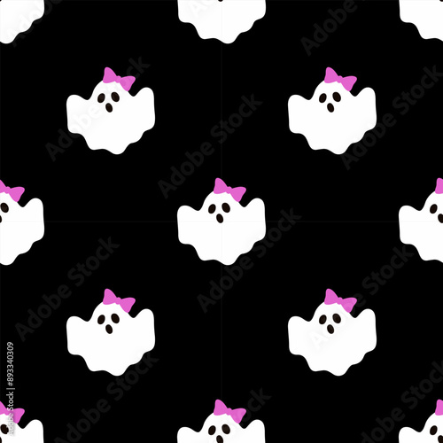 Seamless pattern with cute ghosts. Festive background for Halloween. Repeating print for fabric, wrapping paper, textile