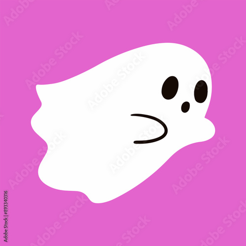 Cute funny happy ghost. Childish spooky boo character for kids. Magic scary spirit. Isolated flat vector illustration of comic phantom