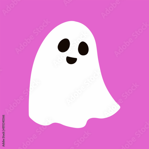 Cute funny happy ghost. Childish spooky boo character for kids. Magic scary spirit. Isolated flat vector illustration of comic phantom