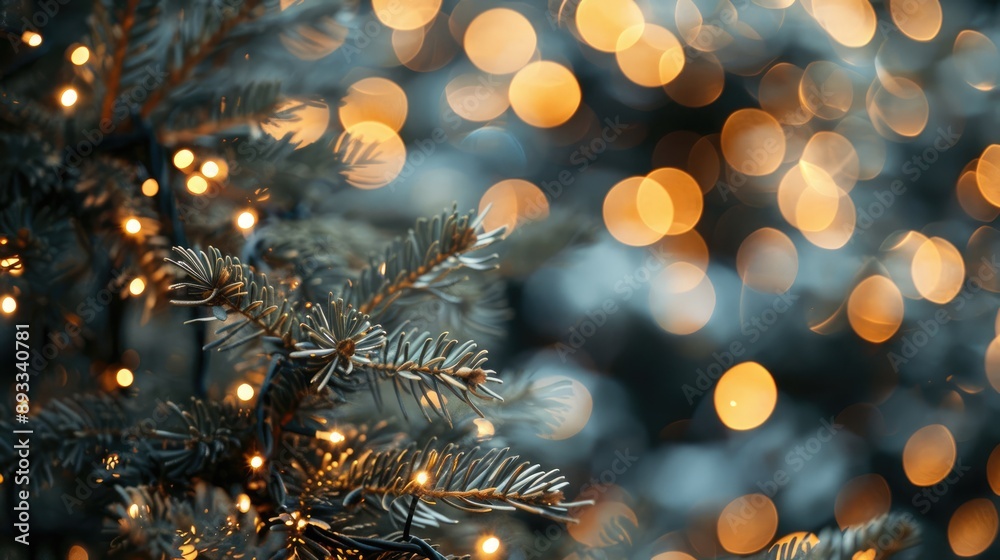 Garland-lit Christmas tree on blurry background Garland-lit Christmas tree on blurry background
