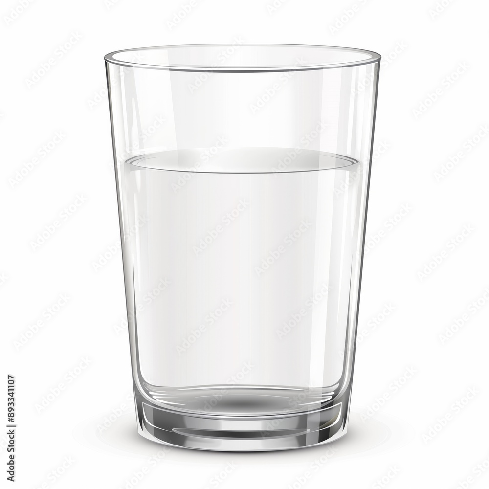 Transparent glass filled with water, isolated on a white background. Clean and simple design showcasing hydration. Transparent glass filled with water, isolated on a white background. Clean and simple design showcasing hydration.