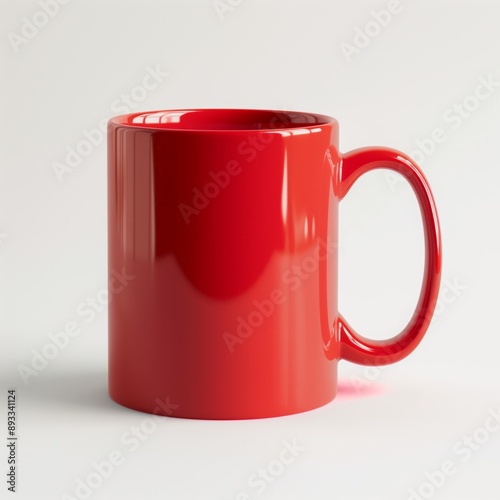 Plain red coffee mug with handle, isolated on a white background, ready for customization or branding.