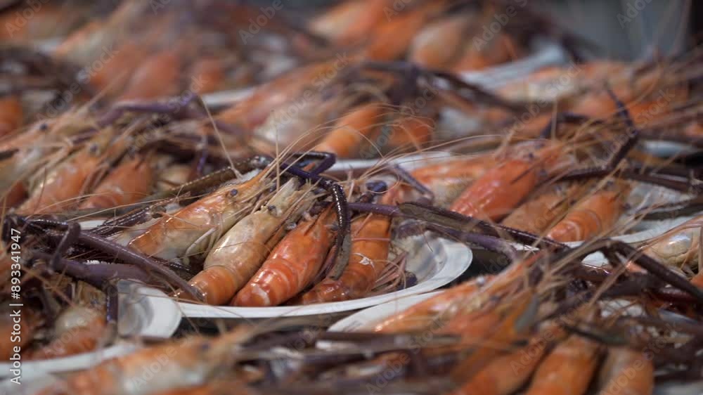 Seafood. Close-up of steamed prawns on the market in Thailand. Seafood. Close-up of steamed prawns on the market in Thailand.