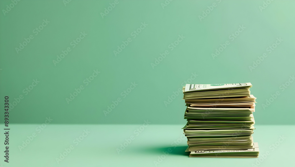 Stack of books on a green background. Minimalistic design with a focus on education, learning, and literature. Stack of books on a green background. Minimalistic design with a focus on education, learning, and literature.