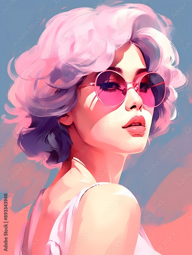 White short hair pretty woman painting portrait poster. AI generated White short hair pretty woman painting portrait poster. AI generated
