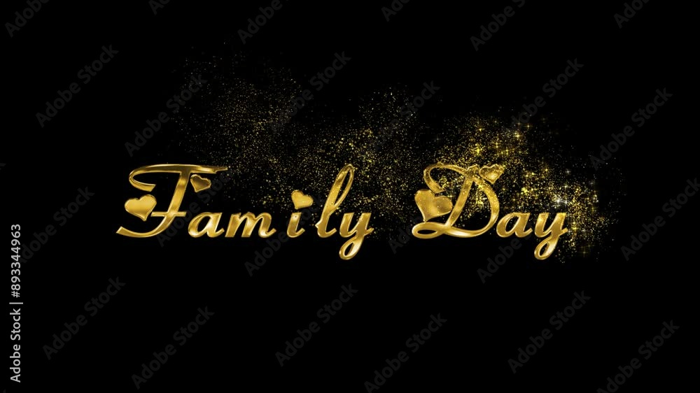 Text Happy Family Day with alpha channel and gold particles