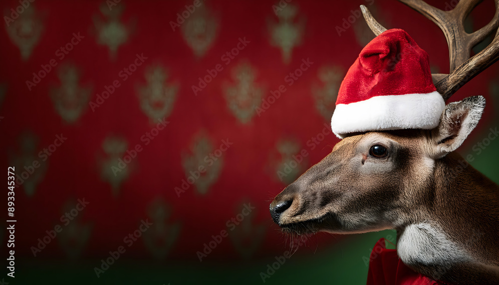 deer, reindeer, with, luxury, barock, background, santa, class, hat, animal, christmas, cartoon, copy space, winter, xmas, gift, illustration, nose, santa claus, happy, card, design, green, glamour, 1 deer, reindeer, with, luxury, barock, background, santa, class, hat, animal, christmas, cartoon, copy space, winter, xmas, gift, illustration, nose, santa claus, happy, card, design, green, glamour, 1