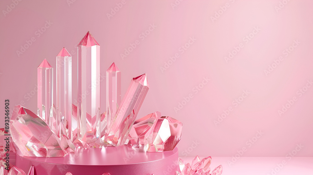 crystals of quartz and amethyst on a pink background with water drops,3d render of a group of crystals on a pink background,beautiful large pink crystals isolated on pink background crystals of quartz and amethyst on a pink background with water drops,3d render of a group of crystals on a pink background,beautiful large pink crystals isolated on pink background