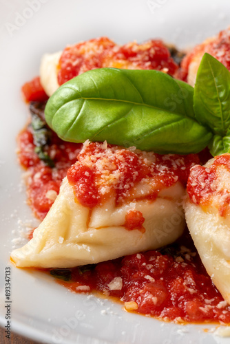 Culurgionis ogliastrini, tipica pasta ripiena di patate, pecorino e menta, prodotta in Sardegna, cibo italiano, gastronomia europea  photo