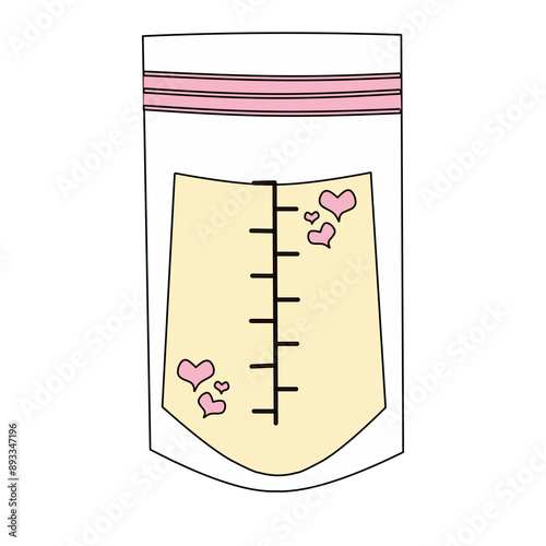 Breastmilk plastic storage, breastfeeding equipment vector flat illustration with outline