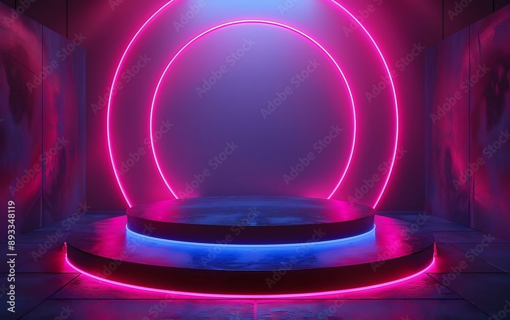3d render, circular podium, minimal style, neon lighting, product showcase, elevated view, luminous edge, clean design 3d render, circular podium, minimal style, neon lighting, product showcase, elevated view, luminous edge, clean design