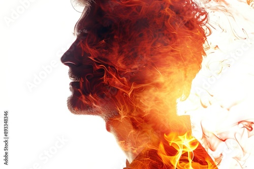 Fiery Forest Double Exposure Male Portrait with Vivid Nature Imagery