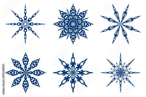 Snowflake icon. Christmas icon. Vector illustration in flat design. Vector illustration in flat design. Snowflake symbol blue silhouette isolated on white background